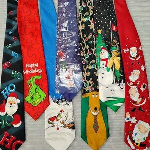 Lot Of Novelty Neck Ties Holiday Specialities Hallmark Santa Snowman Reindeer...